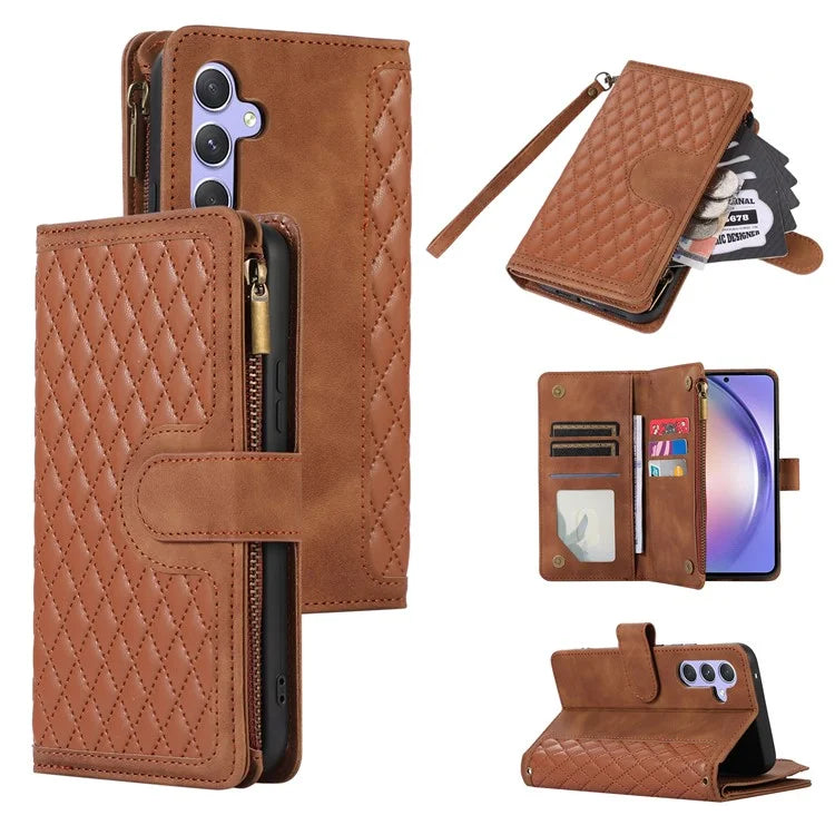 For Samsung Galaxy S24+ Cell Phone Case Imprinted Zipper Wallet Leather Anti-drop Shell