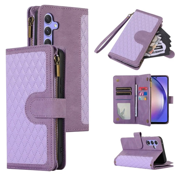 For Samsung Galaxy S24+ Cell Phone Case Imprinted Zipper Wallet Leather Anti-drop Shell