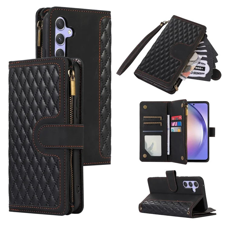 For Samsung Galaxy S24+ Cell Phone Case Imprinted Zipper Wallet Leather Anti-drop Shell