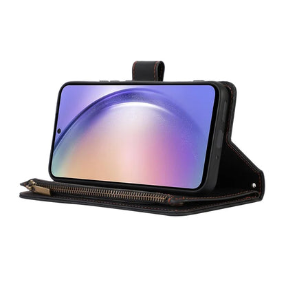 For Samsung Galaxy S24+ Cell Phone Case Imprinted Zipper Wallet Leather Anti-drop Shell