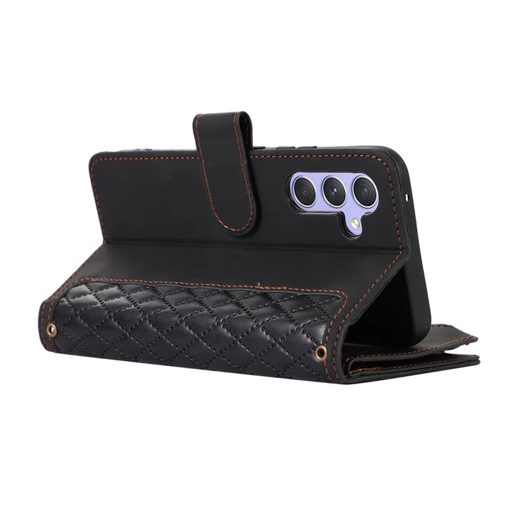For Samsung Galaxy S24+ Cell Phone Case Imprinted Zipper Wallet Leather Anti-drop Shell