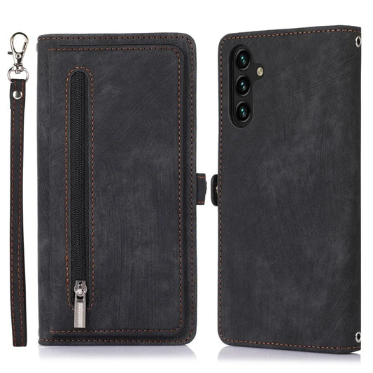 For Samsung Galaxy A25 5G (Global) (161.0 x 76.5 x 8.3mm) Case PU Leather+TPU 9 Card Slots Smart Phone Cover with Wrist Strap
