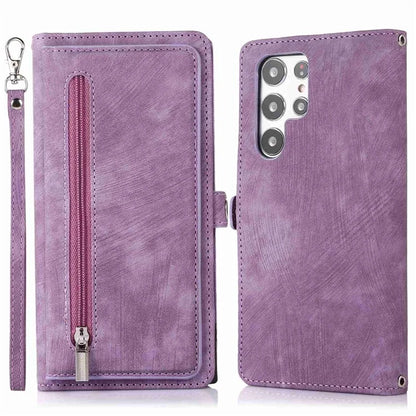For Samsung Galaxy S24 Ultra Case PU Leather 9 Card Slots Phone Cover with Shoulder Strap