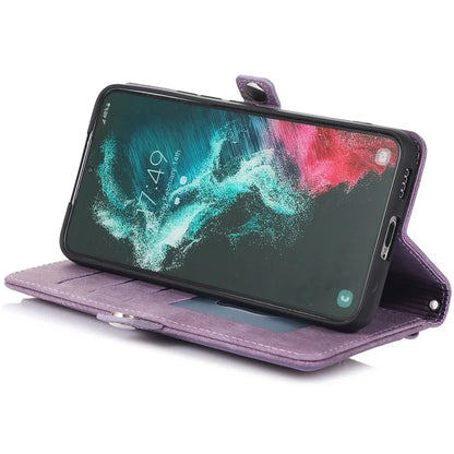 For Samsung Galaxy S24 Ultra Case PU Leather 9 Card Slots Phone Cover with Shoulder Strap