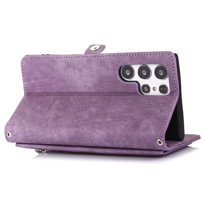 For Samsung Galaxy S24 Ultra Case PU Leather 9 Card Slots Phone Cover with Shoulder Strap