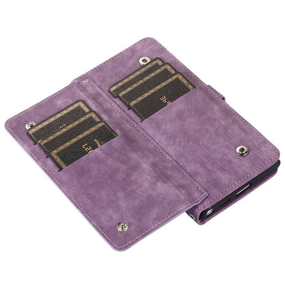 For Samsung Galaxy S24 Ultra Case PU Leather 9 Card Slots Phone Cover with Shoulder Strap