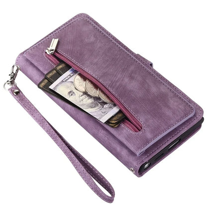 For Samsung Galaxy S24 Ultra Case PU Leather 9 Card Slots Phone Cover with Shoulder Strap