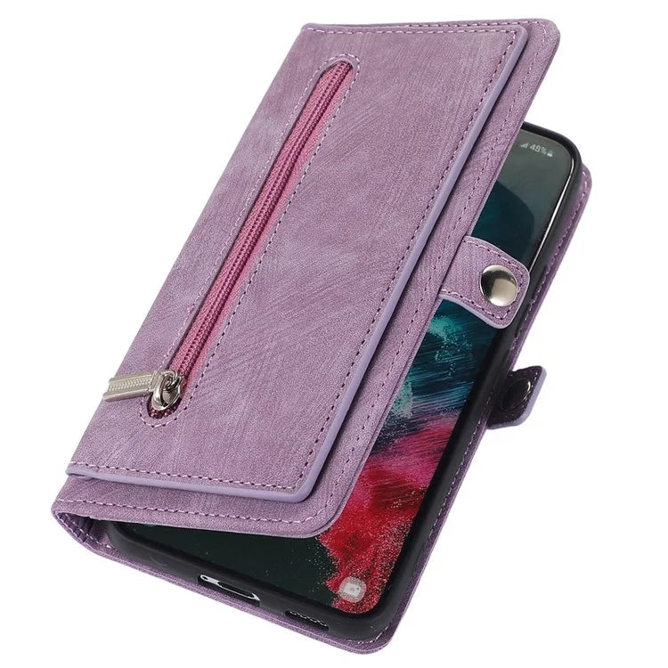 For Samsung Galaxy S24 Ultra Case PU Leather 9 Card Slots Phone Cover with Shoulder Strap