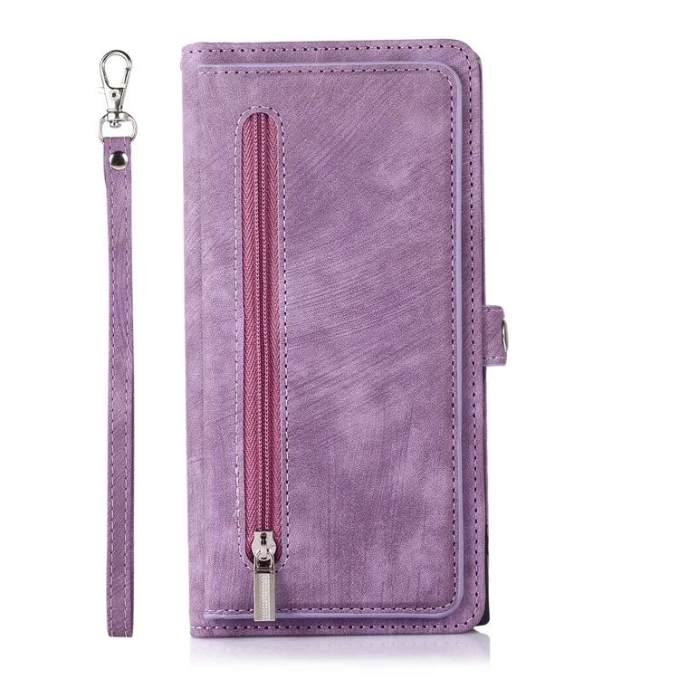 For Samsung Galaxy S24 Ultra Case PU Leather 9 Card Slots Phone Cover with Shoulder Strap