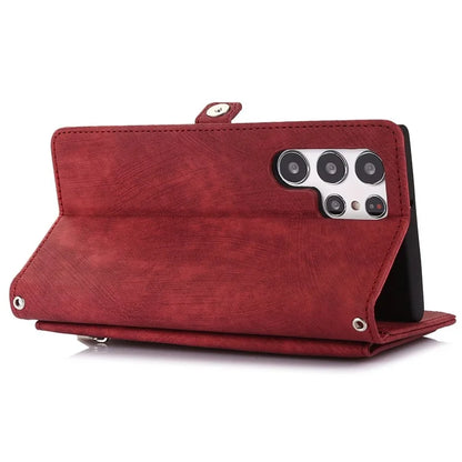 For Samsung Galaxy S24 Ultra Case PU Leather 9 Card Slots Phone Cover with Shoulder Strap