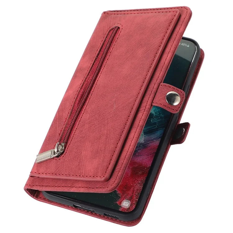 For Samsung Galaxy S24 Ultra Case PU Leather 9 Card Slots Phone Cover with Shoulder Strap