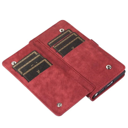 For Samsung Galaxy S24 Ultra Case PU Leather 9 Card Slots Phone Cover with Shoulder Strap