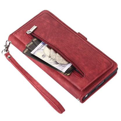For Samsung Galaxy S24 Ultra Case PU Leather 9 Card Slots Phone Cover with Shoulder Strap