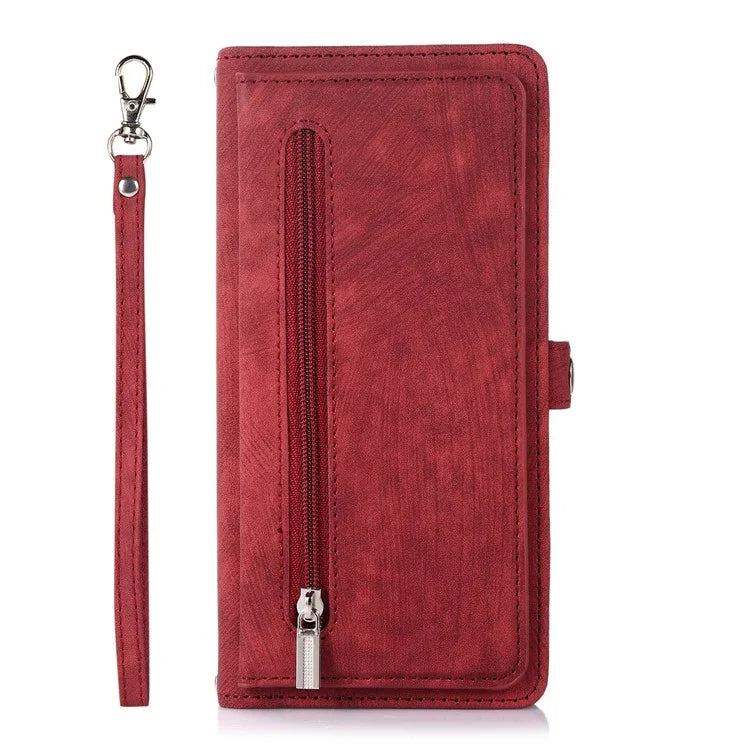 For Samsung Galaxy S24 Ultra Case PU Leather 9 Card Slots Phone Cover with Shoulder Strap