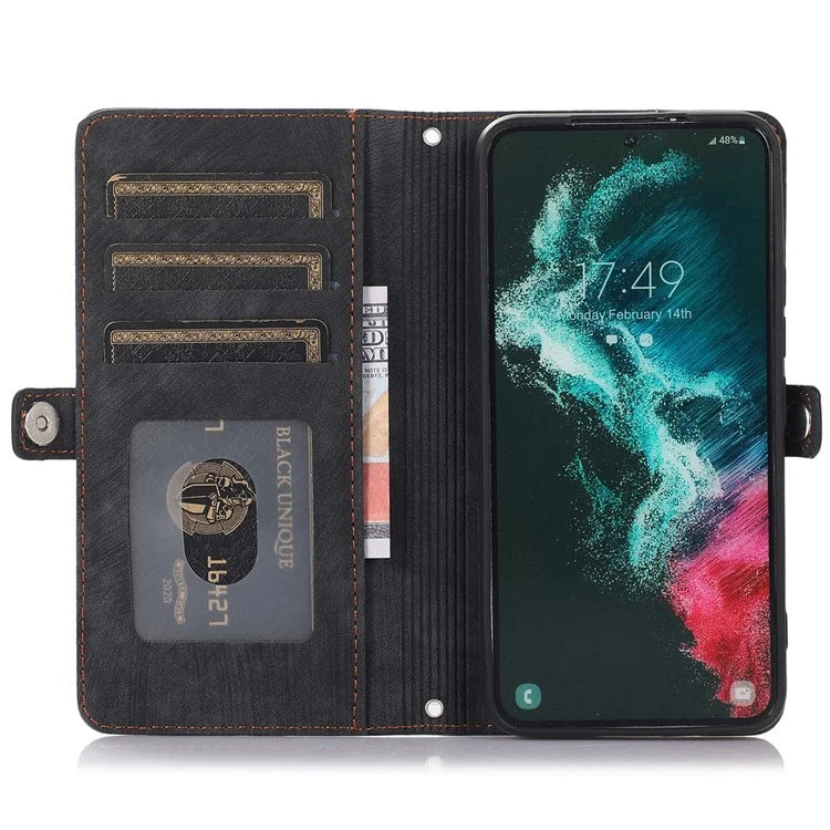 For Samsung Galaxy S24 Ultra Case PU Leather 9 Card Slots Phone Cover with Shoulder Strap