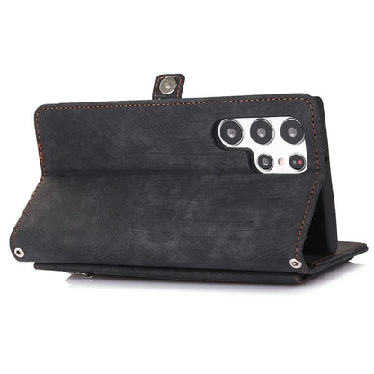 For Samsung Galaxy S24 Ultra Case PU Leather 9 Card Slots Phone Cover with Shoulder Strap