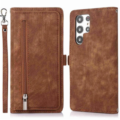 For Samsung Galaxy S24 Ultra Case PU Leather 9 Card Slots Phone Cover with Shoulder Strap