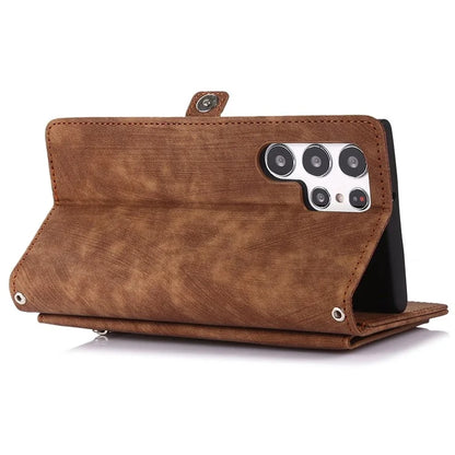 For Samsung Galaxy S24 Ultra Case PU Leather 9 Card Slots Phone Cover with Shoulder Strap