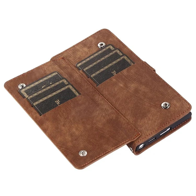 For Samsung Galaxy S24 Ultra Case PU Leather 9 Card Slots Phone Cover with Shoulder Strap