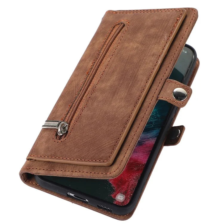 For Samsung Galaxy S24 Ultra Case PU Leather 9 Card Slots Phone Cover with Shoulder Strap