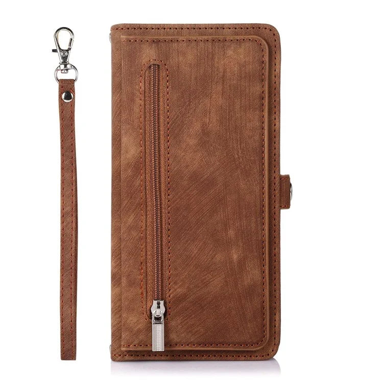For Samsung Galaxy S24 Ultra Case PU Leather 9 Card Slots Phone Cover with Shoulder Strap