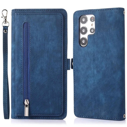 For Samsung Galaxy S24 Ultra Case PU Leather 9 Card Slots Phone Cover with Shoulder Strap