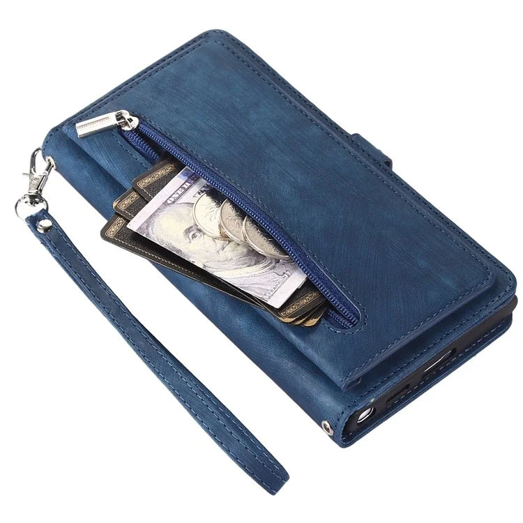 For Samsung Galaxy S24 Ultra Case PU Leather 9 Card Slots Phone Cover with Shoulder Strap