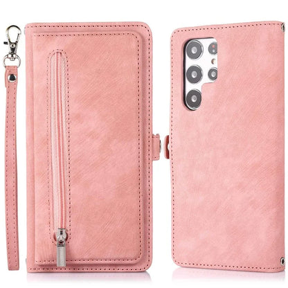 For Samsung Galaxy S24 Ultra Case PU Leather 9 Card Slots Phone Cover with Shoulder Strap