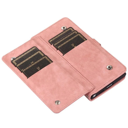 For Samsung Galaxy S24 Ultra Case PU Leather 9 Card Slots Phone Cover with Shoulder Strap