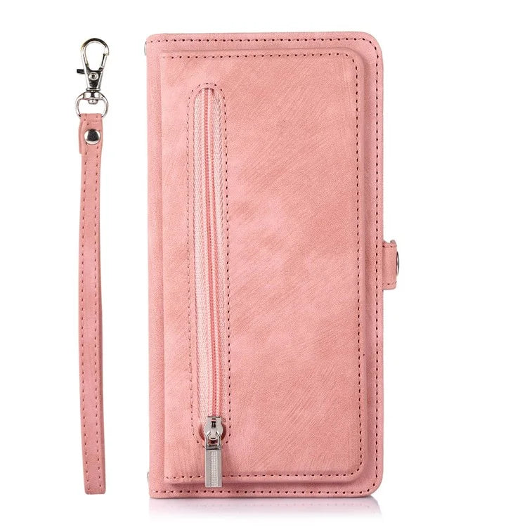 For Samsung Galaxy S24 Ultra Case PU Leather 9 Card Slots Phone Cover with Shoulder Strap
