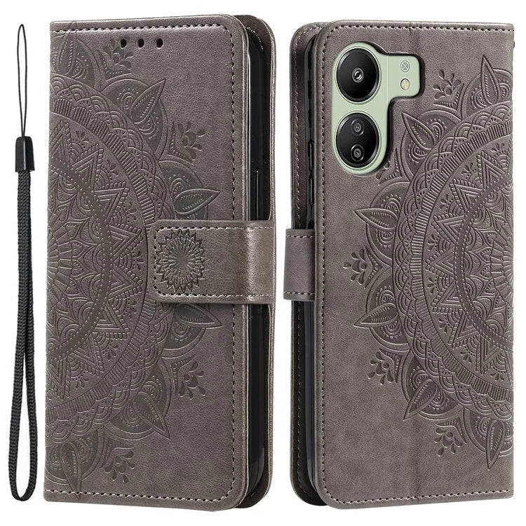 For Xiaomi Redmi 13C 4G / Poco C65 4G Case Mandala Flower Imprint Cover with Strap