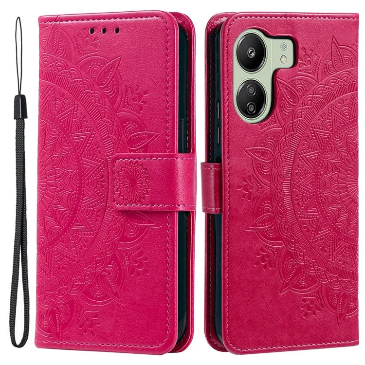 For Xiaomi Redmi 13C 4G / Poco C65 4G Case Mandala Flower Imprint Cover with Strap