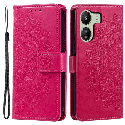 For Xiaomi Redmi 13C 4G / Poco C65 4G Case Mandala Flower Imprint Cover with Strap