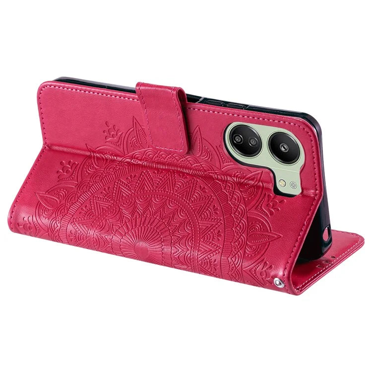 For Xiaomi Redmi 13C 4G / Poco C65 4G Case Mandala Flower Imprint Cover with Strap