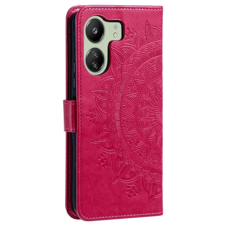 For Xiaomi Redmi 13C 4G / Poco C65 4G Case Mandala Flower Imprint Cover with Strap