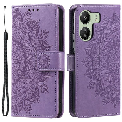 For Xiaomi Redmi 13C 4G / Poco C65 4G Case Mandala Flower Imprint Cover with Strap