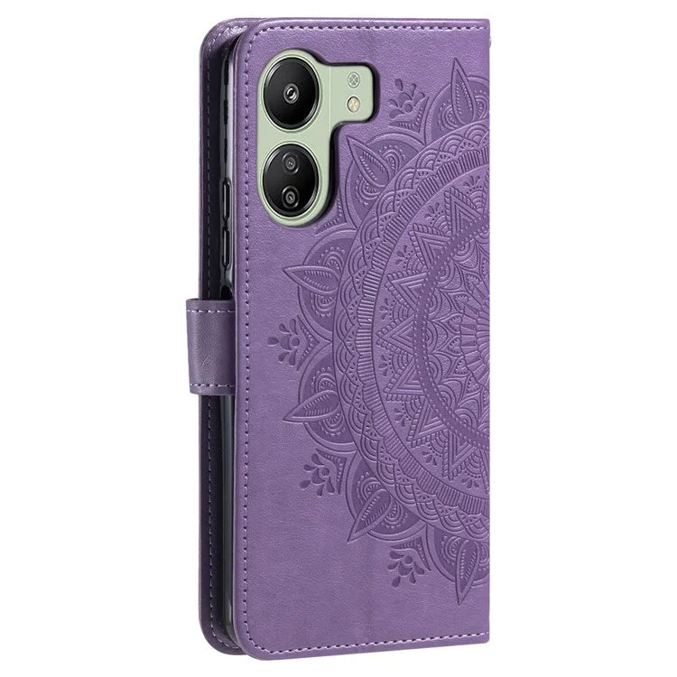 For Xiaomi Redmi 13C 4G / Poco C65 4G Case Mandala Flower Imprint Cover with Strap