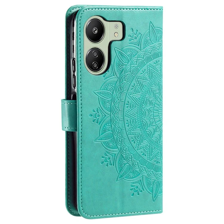 For Xiaomi Redmi 13C 4G / Poco C65 4G Case Mandala Flower Imprint Cover with Strap