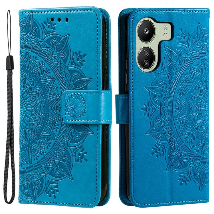 For Xiaomi Redmi 13C 4G / Poco C65 4G Case Mandala Flower Imprint Cover with Strap