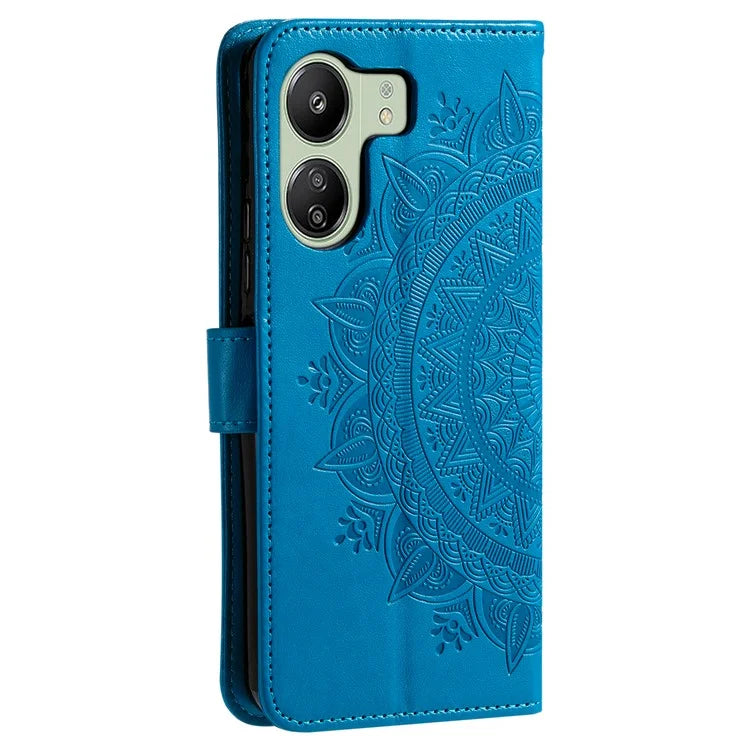 For Xiaomi Redmi 13C 4G / Poco C65 4G Case Mandala Flower Imprint Cover with Strap
