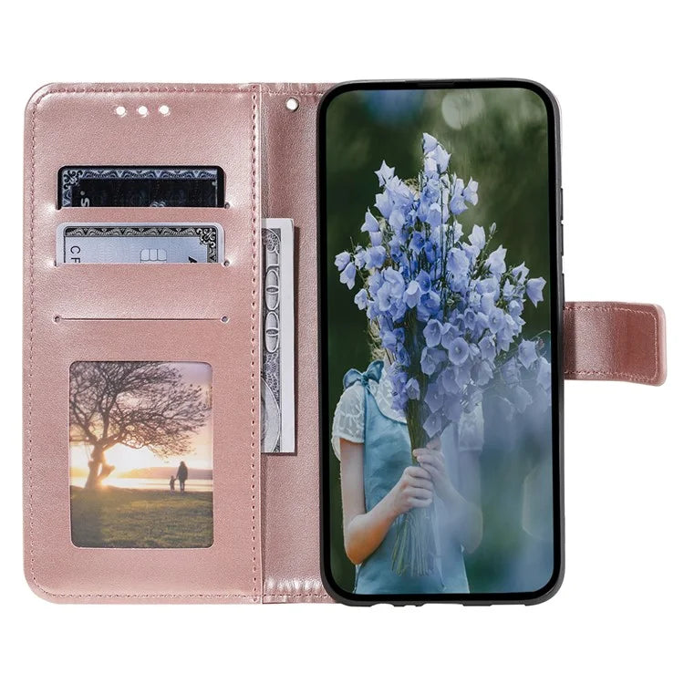 For Xiaomi Redmi 13C 4G / Poco C65 4G Case Mandala Flower Imprint Cover with Strap Gold