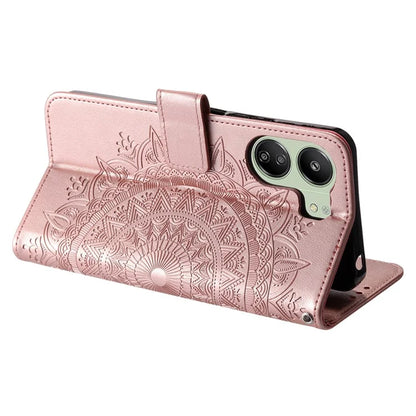 For Xiaomi Redmi 13C 4G / Poco C65 4G Case Mandala Flower Imprint Cover with Strap Gold