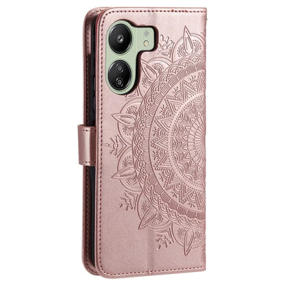 For Xiaomi Redmi 13C 4G / Poco C65 4G Case Mandala Flower Imprint Cover with Strap Gold