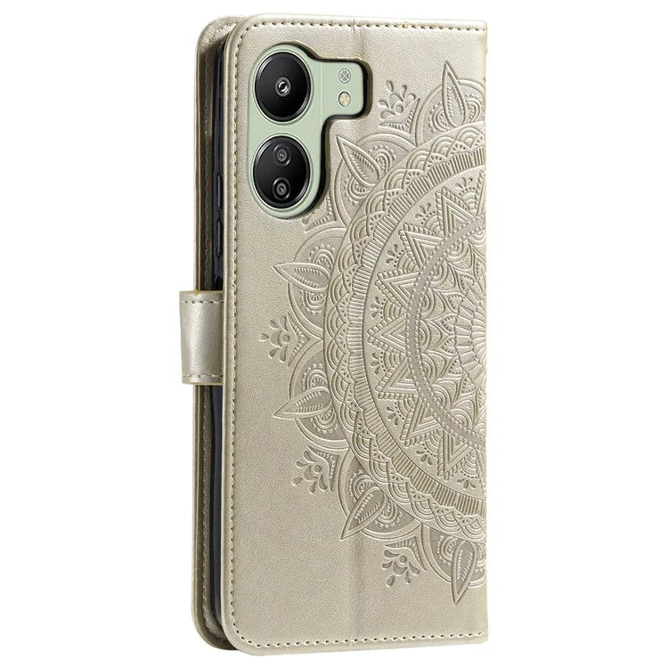 For Xiaomi Redmi 13C 4G / Poco C65 4G Case Mandala Flower Imprint Cover with Strap
