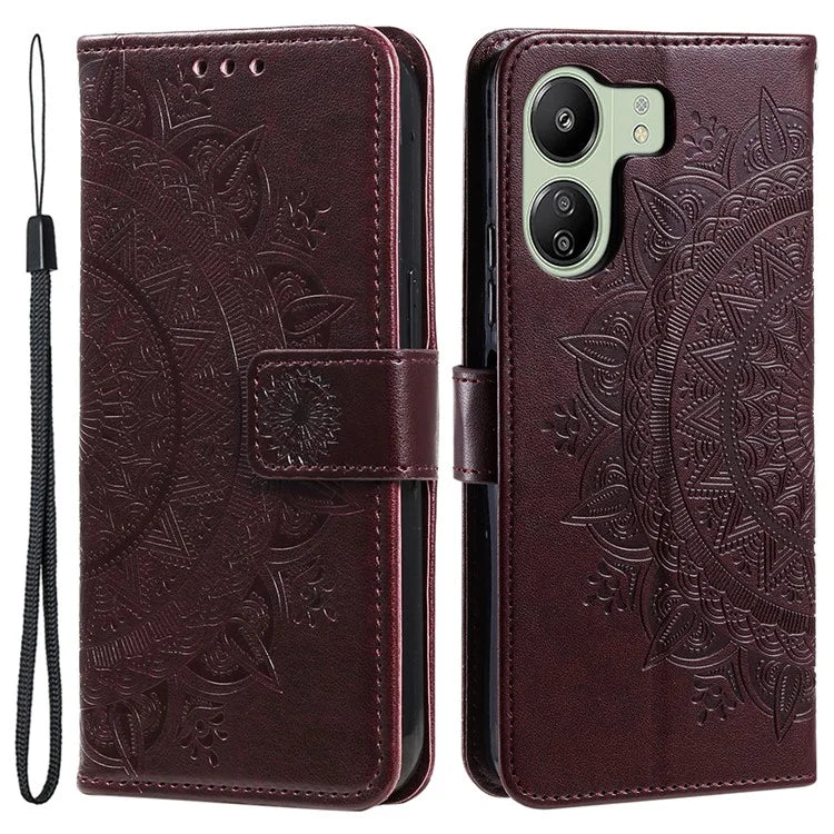 For Xiaomi Redmi 13C 4G / Poco C65 4G Case Mandala Flower Imprint Cover with Strap