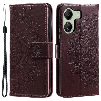 For Xiaomi Redmi 13C 4G / Poco C65 4G Case Mandala Flower Imprint Cover with Strap