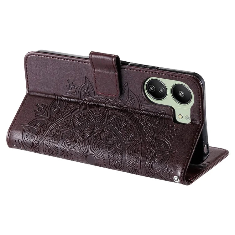 For Xiaomi Redmi 13C 4G / Poco C65 4G Case Mandala Flower Imprint Cover with Strap