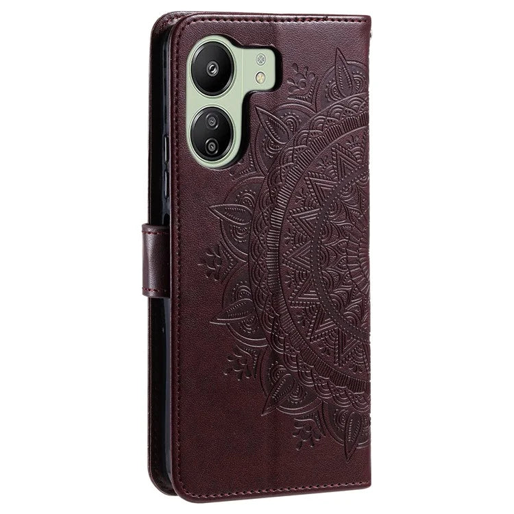 For Xiaomi Redmi 13C 4G / Poco C65 4G Case Mandala Flower Imprint Cover with Strap