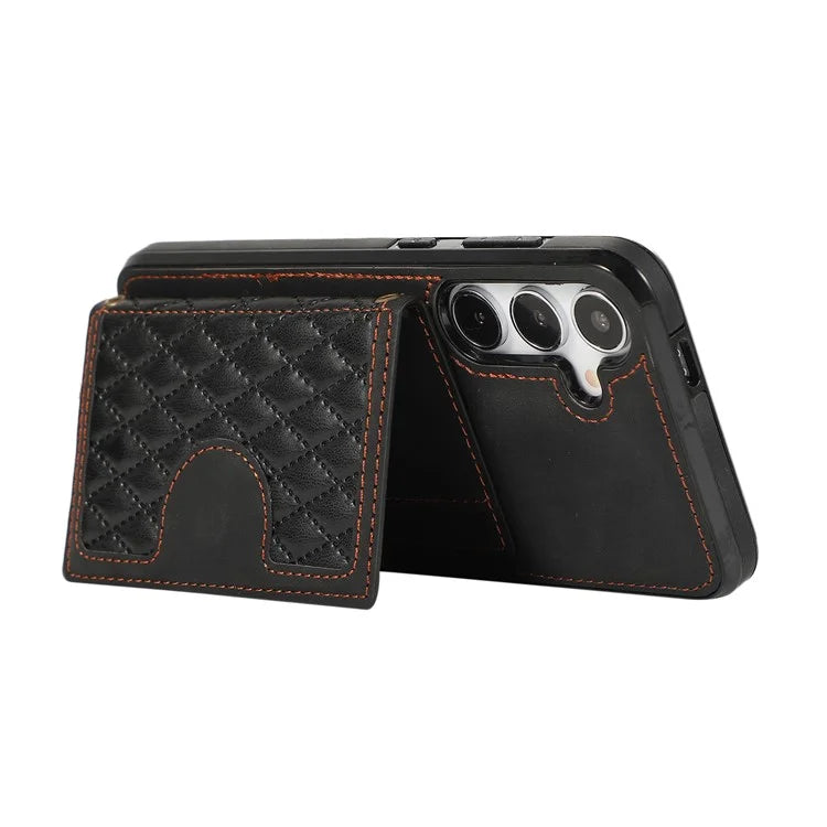 For Samsung Galaxy S24+ Case Grid Imprinted Kickstand Phone Cover with Shoulder Strap
