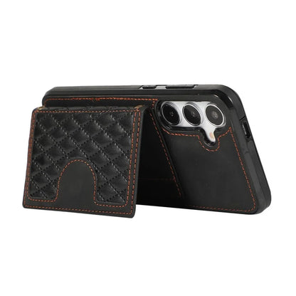For Samsung Galaxy S24+ Case Grid Imprinted Kickstand Phone Cover with Shoulder Strap